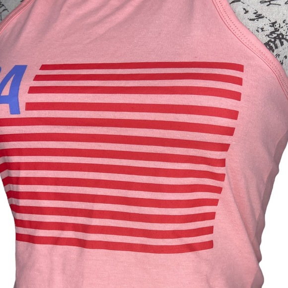 Isaac Morris (XS) USA Flag Graphic Crop Top Halter Neck Tie Sleeveless Tank - Picture 8 of 10